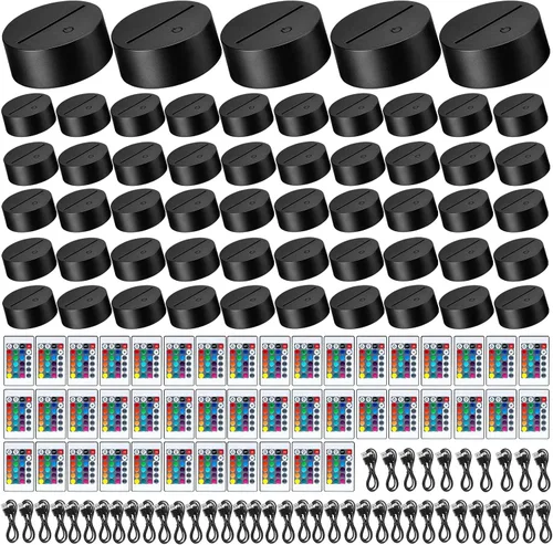 Hortsun 45 piezas de base de lámpara LED nocturna 3D, soporte de base de luz con control remoto y cable USB ajustable, 16 colores, 4 modos para Negro