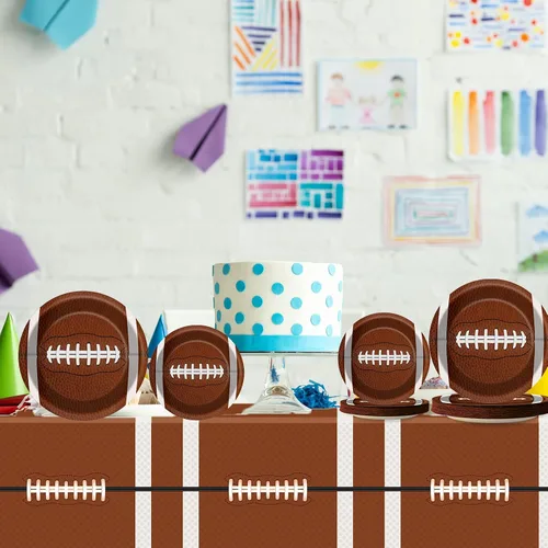 Miniatura 5 de Kit de vajilla de fiesta de fútbol para 24 invitados, decoración de fiesta de cumpleaños, suministros de mesa de rugby para niños, incluye platos