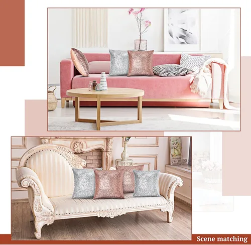 Miniatura 4 de 4 fundas de almohada de lentejuelas y esponjosas de piel sintética de 18 x 18 pulgadas, fundas de almohada decorativas con purpurina para sofá