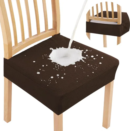 Miniatura 17 de Smiry Juego de 4 fundas de asiento impermeables para sillas de comedor, tela jacquard elástica, extraíble y lavable, fundas protectoras de asiento