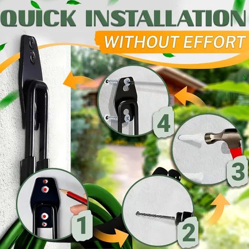 Miniatura 5 de Soporte de pared con gancho para manguera con construcción de acero resistente, revestimiento antideslizante, soporta hasta 66 libras de mangueras
