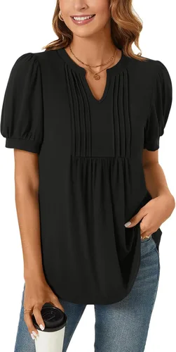 Miniatura 3 de Anyally Blusa casual de verano para mujer, manga corta, plisada, para el trabajo