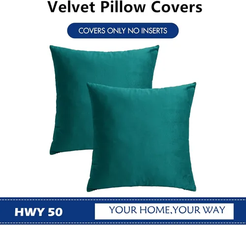 Miniatura 6 de HWY 50 Juego de 2 fundas de almohada de terciopelo verde azulado de 16 x 16 pulgadas, suaves, acogedoras, lisas, decorativas, de lujo, para sofá