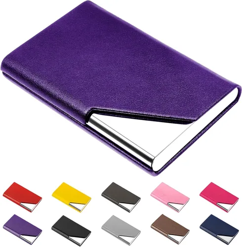Miniatura 14 de Padike Soporte para tarjetas de visita, funda de cuero mejorada, tarjetero de bolsillo para hombres o mujeres, soporte delgado de metal para Y-BU