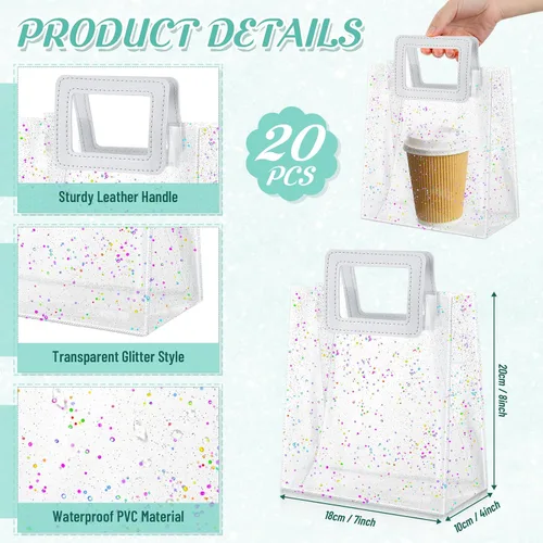 Miniatura 2 de Jetec 20 bolsas de regalo de PVC transparente blanco con asas a granel, bolsas de regalo de fiesta reutilizables para bodas, despedidas de soltera