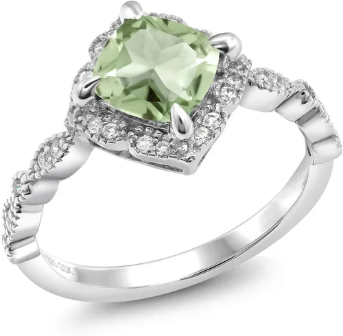 Miniatura 35 de Gem Stone King Anillo de compromiso solitario de moissanita blanca con piedra natal de corte cojín de 0.276 in para mujer, plata de ley 925