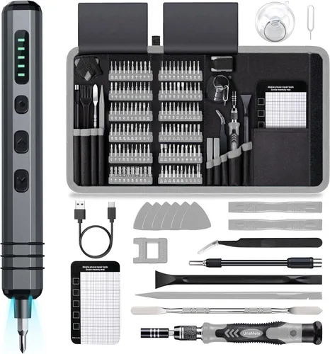 Miniatura 9 de Juego de mini destornilladores eléctricos 140 en 1: destornillador eléctrico pequeño inalámbrico UnaMela - 120 puntas de precisión, 5 ajustes