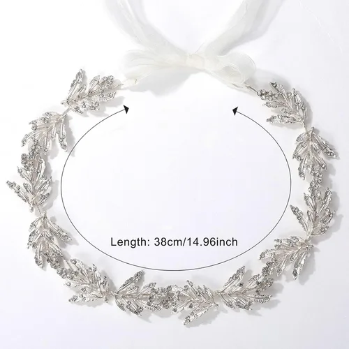 Miniatura 7 de SWEETV Tocado de boda de hoja para novia, diadema de novia plateada, tocado de niña de flores, hecho a mano, accesorios para el cabello de boda