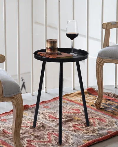 Miniatura 6 de AOJEZOR Mesa auxiliar: mesa auxiliar para cualquier habitación - Mesas auxiliares pequeñas para espacios pequeños, todo negro mate con 3 patas