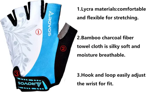 Miniatura 2 de ROVOS Guantes de ciclismo para mujer, guantes de bicicleta de 0.197in, almohadillas absorbentes de golpes, guantes deportivos de montaña de medio