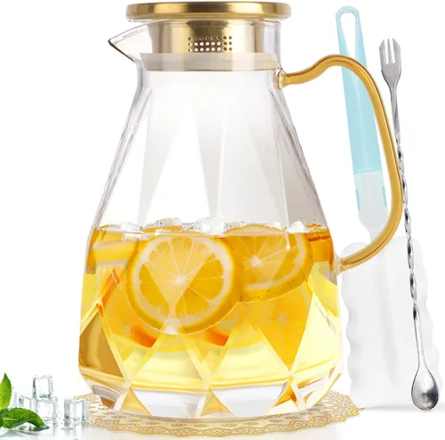 Miniatura 11 de Jarra de vidrio, jarra de vidrio de 1.5 litros con tapa, jarras y jarras de vidrio, jarra de té helado, jarra de agua con asa, jarra de vidrio
