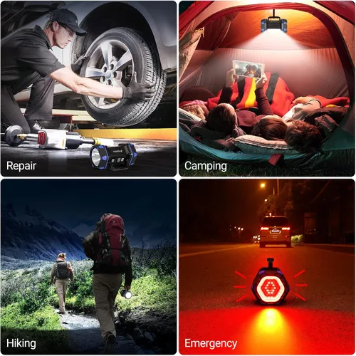 Miniatura 7 de Linterna LED de campamento recargable, linterna de campamento de 1500 lm, 8 modos de luz, luces de campamento de capacidad 4800, luz de flash Azul