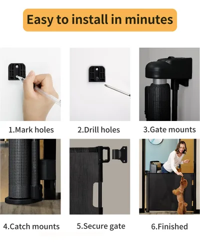 Miniatura 5 de AOURMKOOP Puerta retráctil para bebé, puerta de malla para bebés o puerta de malla para perros, 33 pulgadas de alto, se extiende hasta 55 pulgadas