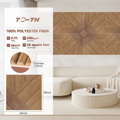 Miniatura 2 de TO-TH Paneles acústicos de pared, paquete de 6 unidades de tamaño total de 72 x 48 pulgadas, paneles acústicos decorativos autoadhesivos para pared