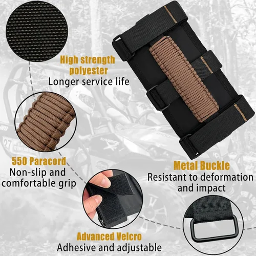 Miniatura 2 de Asas de Agarre para Jeep, Paquete de 4, Asas de Agarre de Barra Enrollable para Jeep Wrangler para JK TJ JL CJ YJ JKU JLU y Gladiator JT, Manija