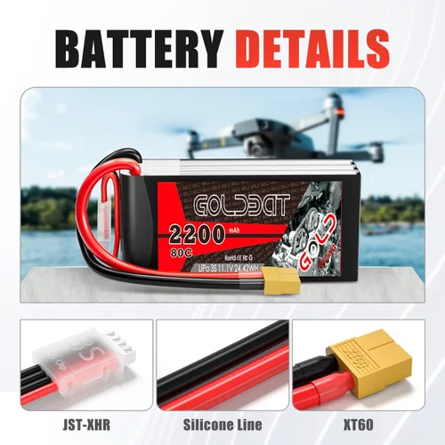Miniatura 2 de GOLDBAT 3S 11.1V Lipo Batería 2200mAh 80C XT60 Conector 3S Batería corta para vehículos RC Car Vehículos RC Barco Drone Avión Quadcopter Helicóptero