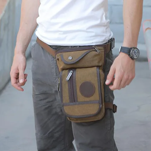 Miniatura 7 de Canvas Drop Leg Bag Outdoor Waist Pack for Men Women Tactical Military Motorcycle Bike Cycling Multi-Pocket Waist Fanny Pouch Travel Hiking Climbing