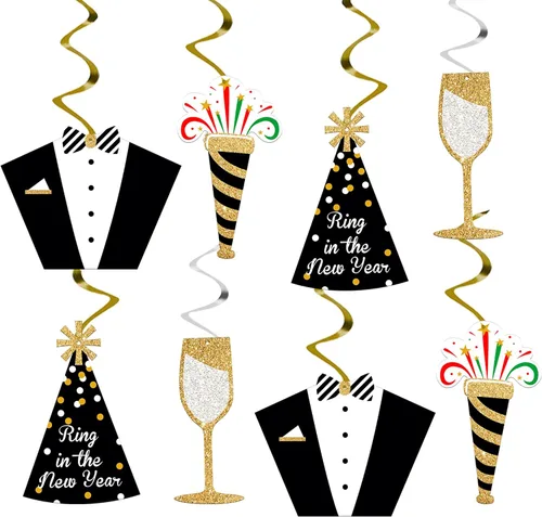 KatchOn, Remolinos colgantes de Feliz Año Nuevo 2026 – Paquete de 30, NO DIY | Suministros para fiesta de Año Nuevo 2026 | Decoraciones de Año Nuevo