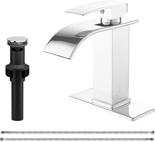 Miniatura 13 de Grifo de fregadero de recipiente con cascada, grifo de baño mate negro de acero inoxidable, alto, de una sola manija, un agujero, montaje