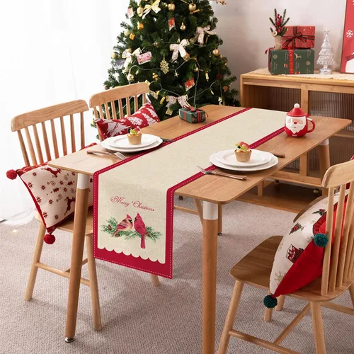 Miniatura 4 de Bonhause Camino de mesa cardenal rojo navideño de 13 x 72 pulgadas, pájaro en rama de pino estacional, invierno, vacaciones, cocina, comedor