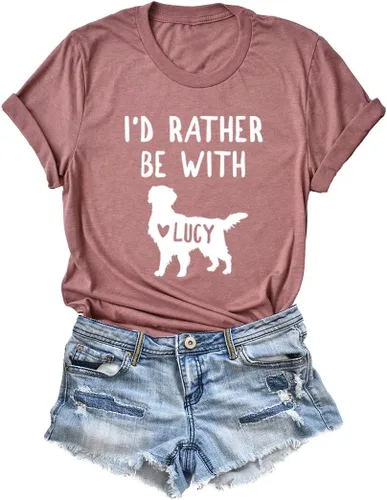 Miniatura 2 de LEVY PAW Camiseta personalizada Golden Retriever con texto en inglés "I 'd Rather Be with My Golden Retriever