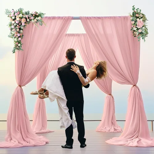 Miniatura 22 de PARTISKY Cortinas de telón de fondo de gasa negra de 10 x 7 pies, cortinas de fotos de tela transparente sin arrugas para boda, ceremonia, arco