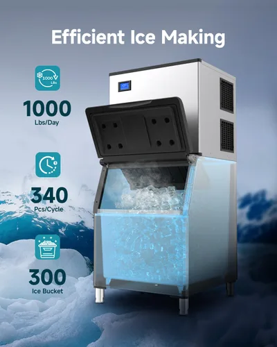 Miniatura 2 de EUHOMY Commercial Ice Maker Machine,1000lbs/24H,Industrial Ice Machine with 300lbs Storage Bin,Ice Ready in 10-15 Mins,SECOP