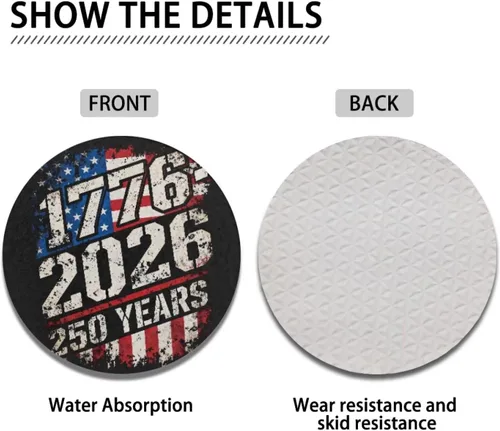 Miniatura 5 de AFPANQZ 250 Years Print Car Coasters for Cup Holders Absorbent Car Accessories 2.8" Car Cup Holder for Women 2 Pack