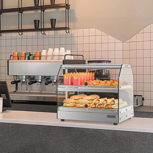 Miniatura 8 de ROVSUN Calentador de alimentos de 2 niveles, calentador de pizza, calentador de alimentos con iluminación LED, puertas delanteras y traseras, caja
