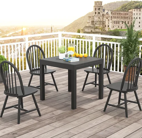 Miniatura 6 de Juego de 2 sillas de comedor de roble de 18 pulgadas, sillas Windsor de madera con respaldo de husillo para isla de cocina de campo