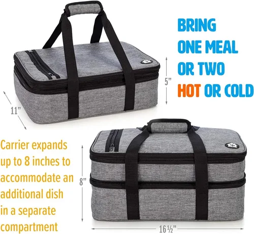 Miniatura 5 de VP Home Transportador de Cazuela Grande – Bolsa aislada de doble compartimento para alimentos calientes o fríos – Transportador de cupcakes – Bolsa