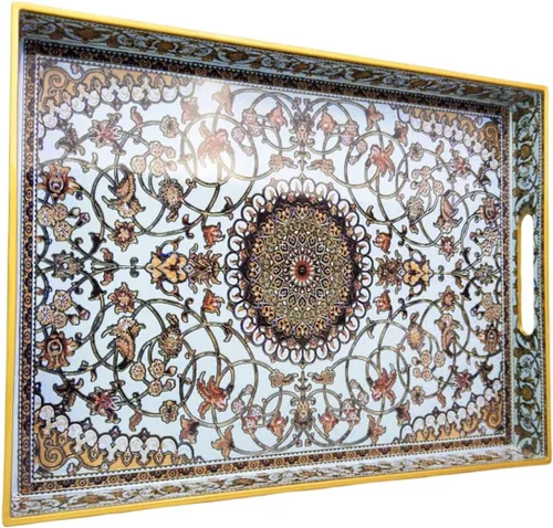 Miniatura 25 de Bandeja de servir azul con 4 asas, bandeja decorativa de plástico para mesa de café, otomana - Ideal para sala de estar y baño. 15 x 11 x 1.9