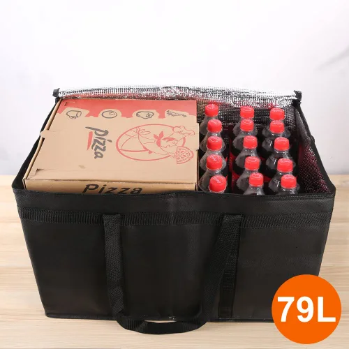 Miniatura 3 de Bolsa térmica, suave y aislada, bolsa de alimentos plegable para entrega de alimentos, portátil, color negro, paquete de 4, tamaño L