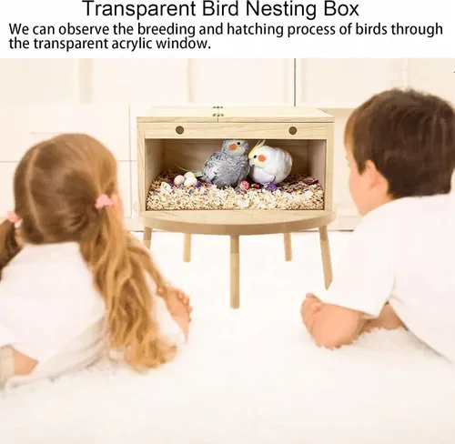 Miniatura 5 de Tfwadmx Caja nido de periquitos, caja transparente para cría de nido de pájaros, caja nido de loro de madera con jaula de perca para pájaros, casa