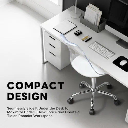 Miniatura 4 de Lessmore Silla de escritorio de acrílico transparente con cojín de piel sintética, silla ajustable de oficina en casa con ruedas, silla de tocador