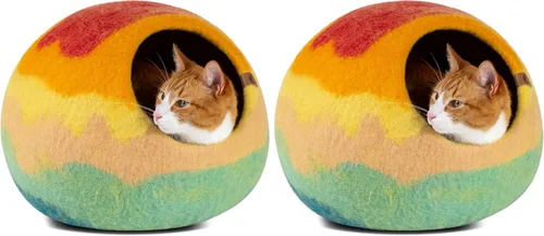 Miniatura 14 de MEOWFIA Cat Cave - Cama de fieltro prémium para gatos de interior, hecha a mano, 100% lana merina, gato (grande, esmeralda)