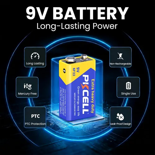 Miniatura 2 de PKCELL Baterías de 9 V, paquete de 10 baterías de 9 voltios de carbono y zinc, batería de 9 V para detector de humo, alarmas, batería cuadrada 6F22