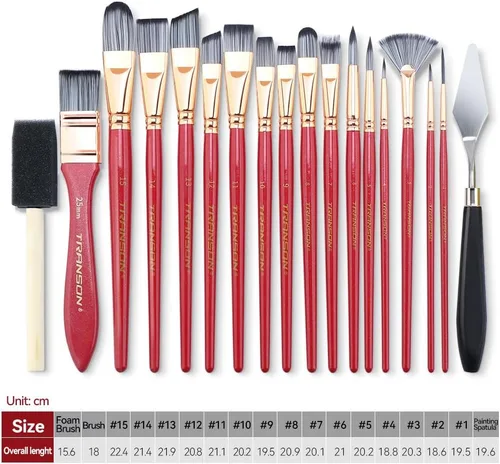 Miniatura 4 de Transon Kit de 20 pinceles de pintura artística con estuche de almacenamiento, 16 pinceles + espátula de esponja para aceite acrílico, acuarela, Rosa