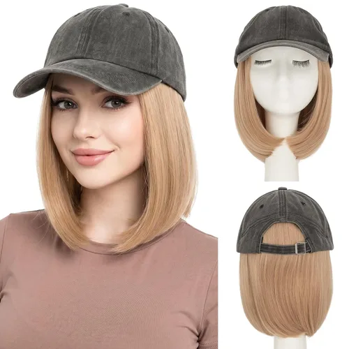 Miniatura 24 de SEGO Gorra de béisbol con extensiones de cabello para mujer, resistente al calor, sintético, 6 pulgadas, ajustable, corta, recta, peluca de repuesto