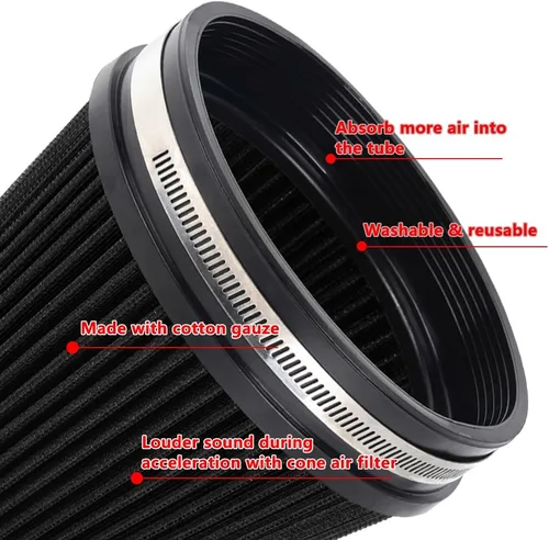Miniatura 2 de 6" 152 mm Filtro de aire de entrada de alto flujo, Filtro de cono de admisión de aire de repuesto de rendimiento lavable con abrazadera en seco, 6