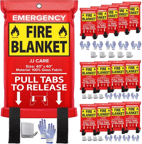 Miniatura 14 de JJ CARE Manta contra incendios – 2 paquetes con ganchos y guantes – Manta de emergencia contra incendios para el hogar y la cocina, mantas