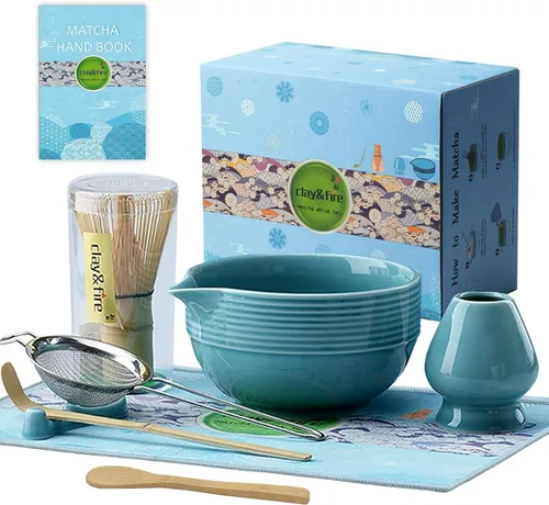 Miniatura 19 de Clay&Fire Juego de batidor de matcha, juego de matcha de cerámica, cuenco de matcha con asa y batidor, juego de té matcha de 9 piezas para amantes