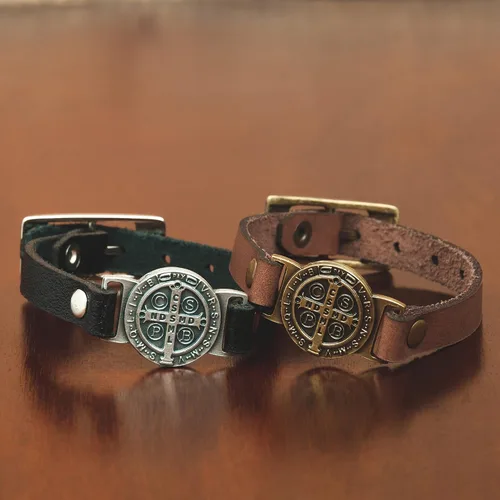 Miniatura 9 de Intercession Pulsera de protección de cuero genuino de San Benito - Hecho en Brasil