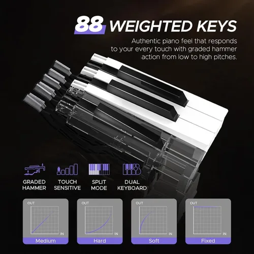 Miniatura 2 de Starfavor Piano digital con peso completo de 88 teclas, teclado de piano eléctrico para principiantes, altavoces duales de 30 W, acción de martillo