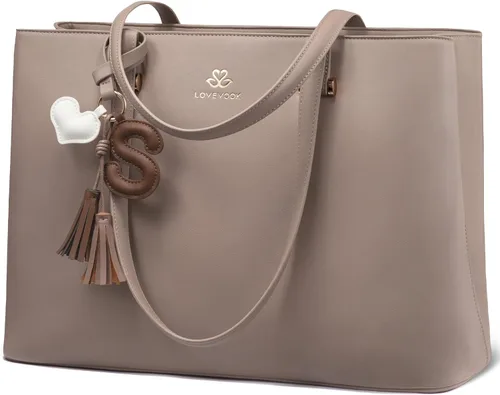 Miniatura 7 de LOVEVOOK Bolsa de mano para computadora portátil para mujer, bolsa de cuero para computadora, monederos grandes, maletín profesional