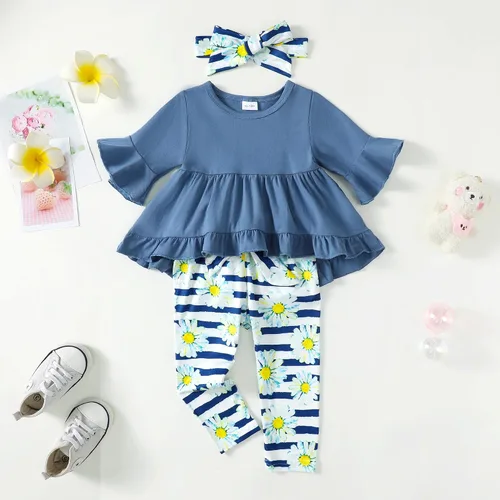Miniatura 51 de Kucnuzki Conjunto de ropa para bebé niña pequeña, camisa de manga con volantes, pantalón floral, ropa de otoño e invierno para niña