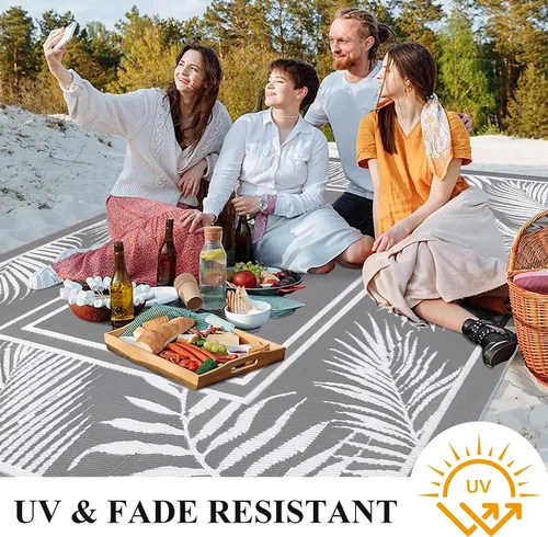 Miniatura 5 de Bsmathom Alfombra impermeable para exterior de 6'x9' reversible de pajita de plástico estilo boho para patio, terraza, camping, alfombras, portátil