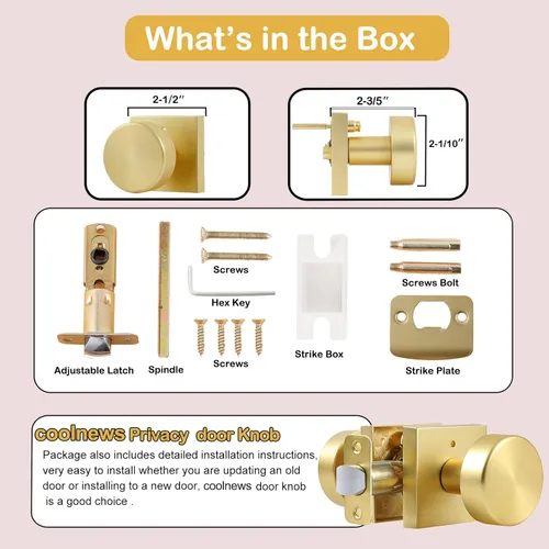 Miniatura 6 de coolnews Pomos dorados para puerta interior, pomo de puerta de privacidad con cerradura, manija de puerta cuadrada resistente moderna para Oro