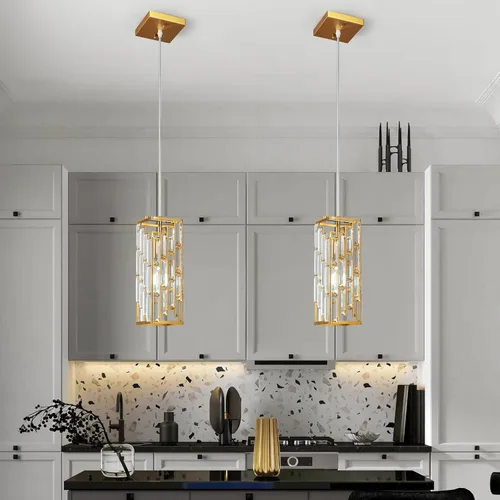 Miniatura 2 de Iluminación colgante dorada moderna, mini candelabros de cristal, lámpara colgante ajustable para cocina, isla, comedor, dormitorio (paquete de 1)