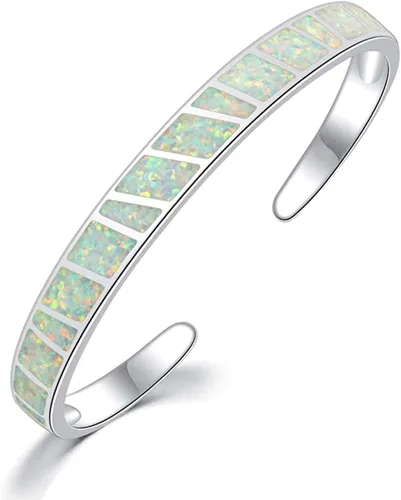 CiNily Pulsera de ópalo para mujer, chapada en oro, hipoalergénica, con piedras preciosas abiertas